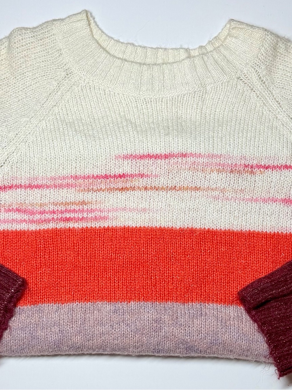 Old Navy Women’s 3X Burgundy Red Ivory Striped Wool‑Blend Tunic Sweater EUC